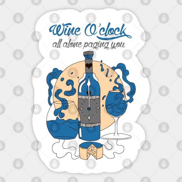 Blue and Grey Wine O'Clock Sticker by kenallouis